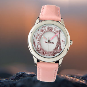Montre Voyage France Tour Eiffel Rose Pâle Paris Rêve