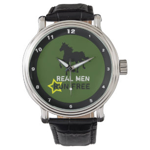 Montre Vrais Hommes Courent Libres & Cheval Noir Sauvage 