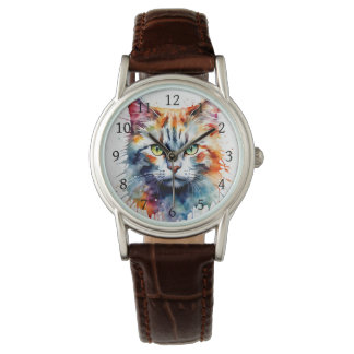 Montre Watercolor Cat Multicolor Splash art
