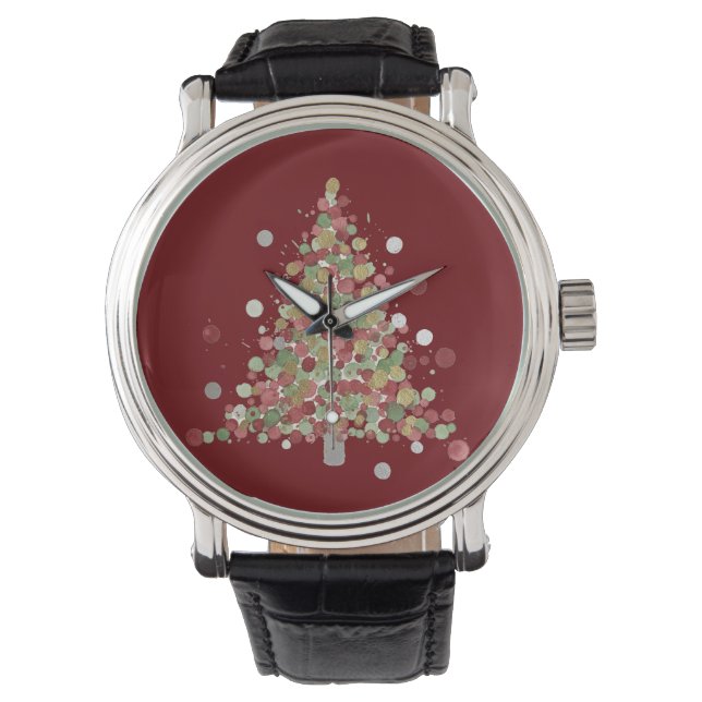 Montre Watercolor Christmas Polka Dot Tree (devant)