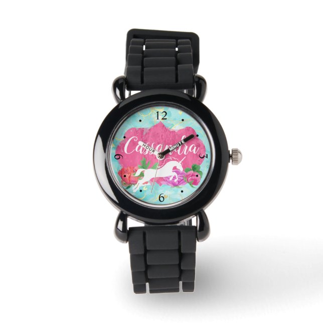 Montre Watercolor Flower Unicorn Pink Blue Girls (Recto)