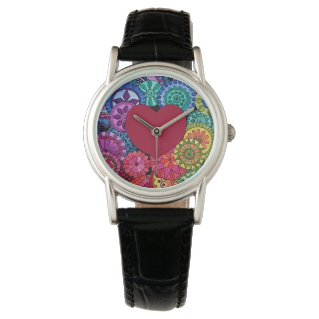 Montre Watercolor Rainbow Mandala With Heart (devant)