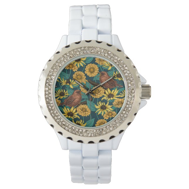 Montre Wens et fleurs sur bleu foncé (devant)