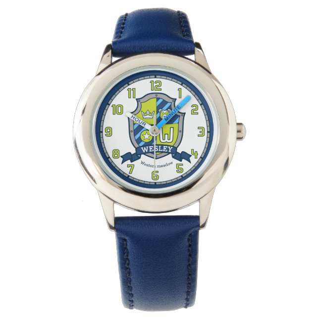 Montre Wesley nom signifiant lettre W crête bleu (devant)