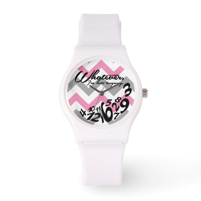 Montre whatever, I'm late anyway - rose et gray chevron (Recto)