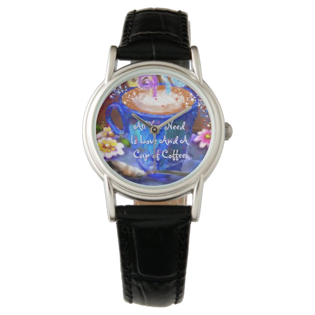 Montre Whimsical Cup of Coffee Floral Personalized (devant)