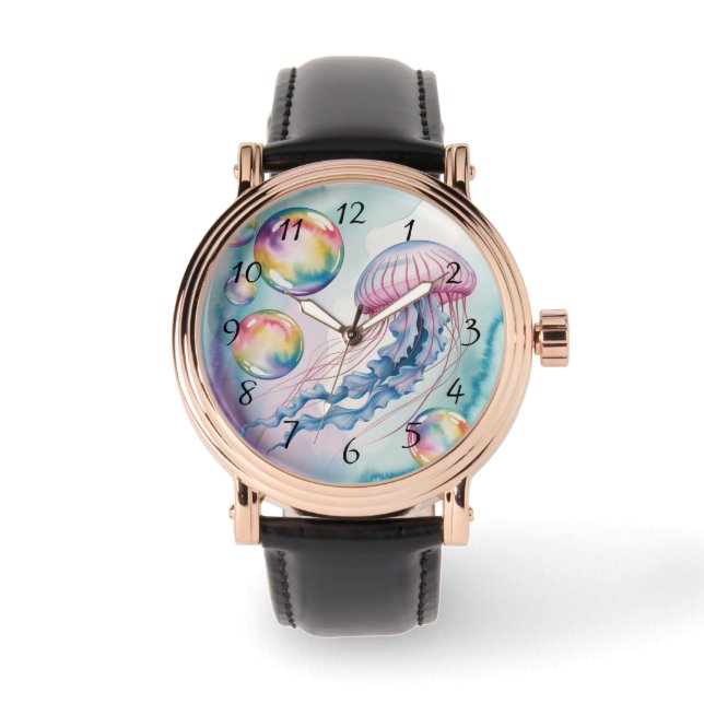Montre Whimsical Rainbow Jellyfish Watercolor Design (Recto)
