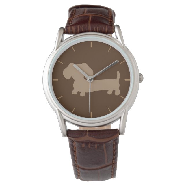 Montre Whimsical Wiener Dog Watch Unisex Chocolat Brown (devant)