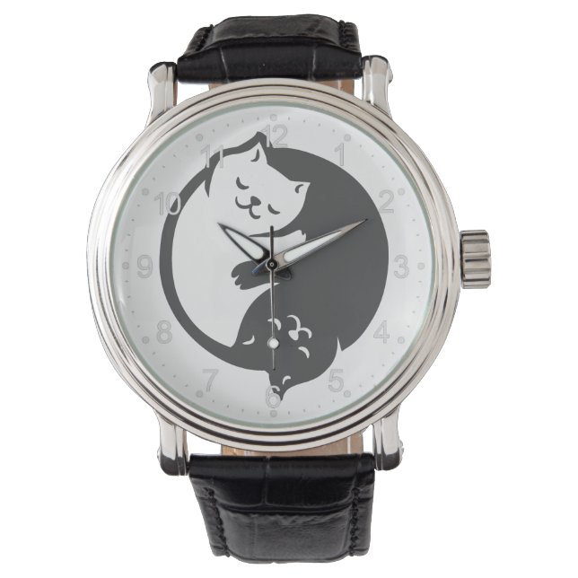 Montre White and Black Cat Yin-Yang - choose back color (devant)