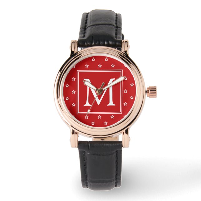 Montre White Stars Pattern on Bright Red Monogram (Recto)