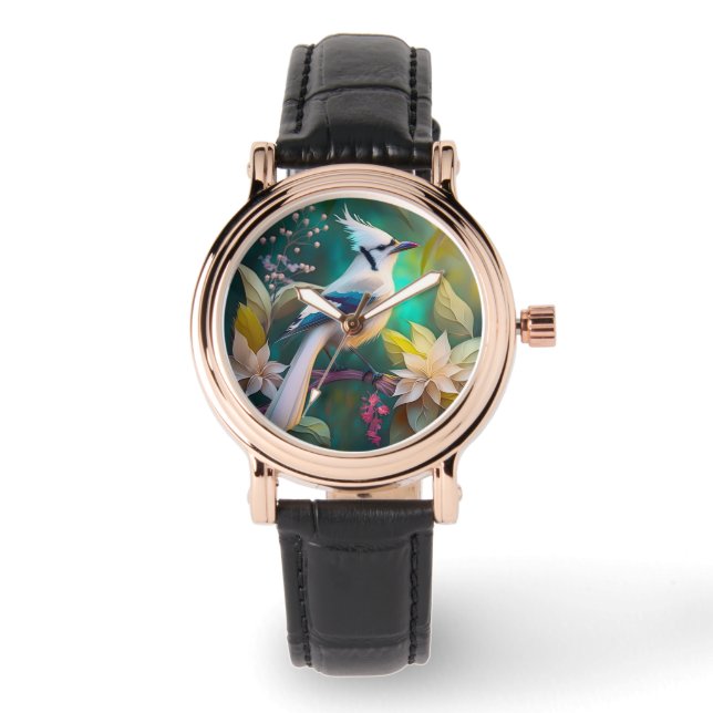 Montre White Tufé Turquoise Wing Jay Imaginaire Bird (Recto)