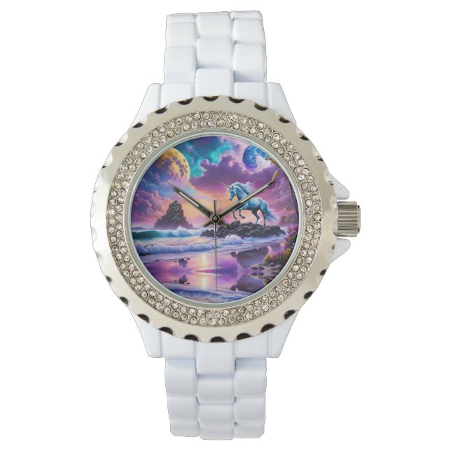 Montre White Unicorn Imaginaire Tropical Beach (devant)