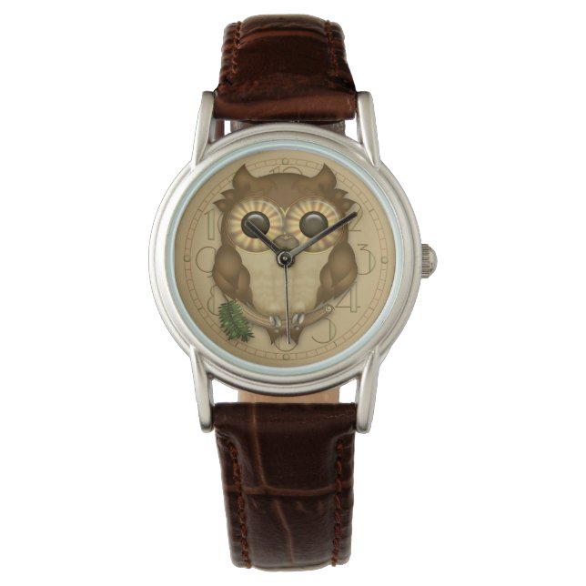 Montre Whoolio La chouette Brown mignonne (devant)