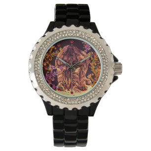 Montre WILD CAT KITTEN Jaune Rouge rose rose florale Fail