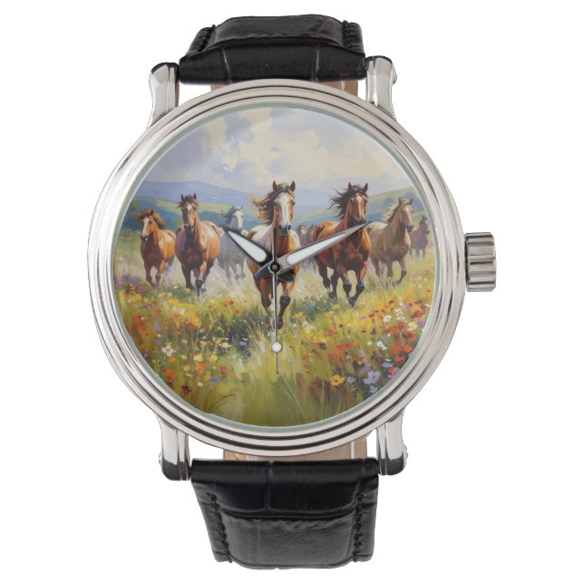 Montre Wild Horses Running in a Wildflower Meadow (devant)