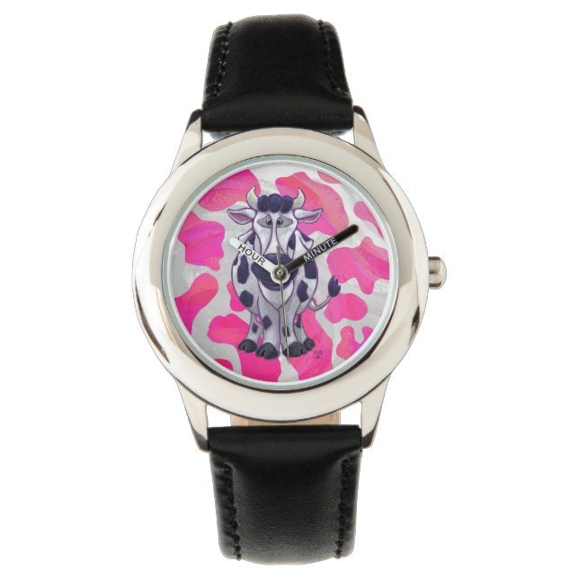 Montre Wild Me Vache rose et blanc (devant)