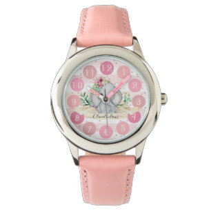 Montre Wild One - Baby Elephant and Flowers mignonne fill