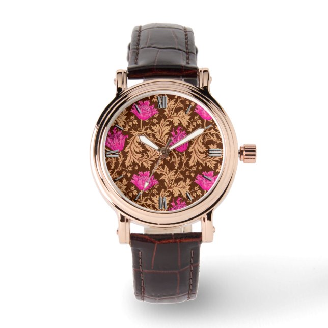 Montre William Morris Anemone, Brown et Fuchsia Pink (Recto)