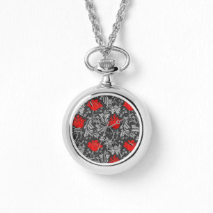 Montre William Morris Anemone, gris / gris et rouge
