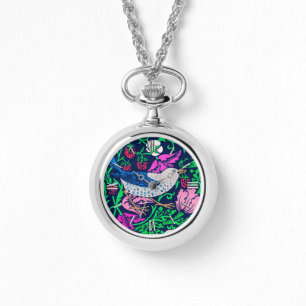Montre William Morris Bird & Flower Tile, Navy & Fuchsia