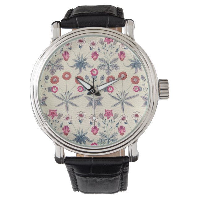 Montre William Morris Daisy Motif Floral Rouge Orange (devant)