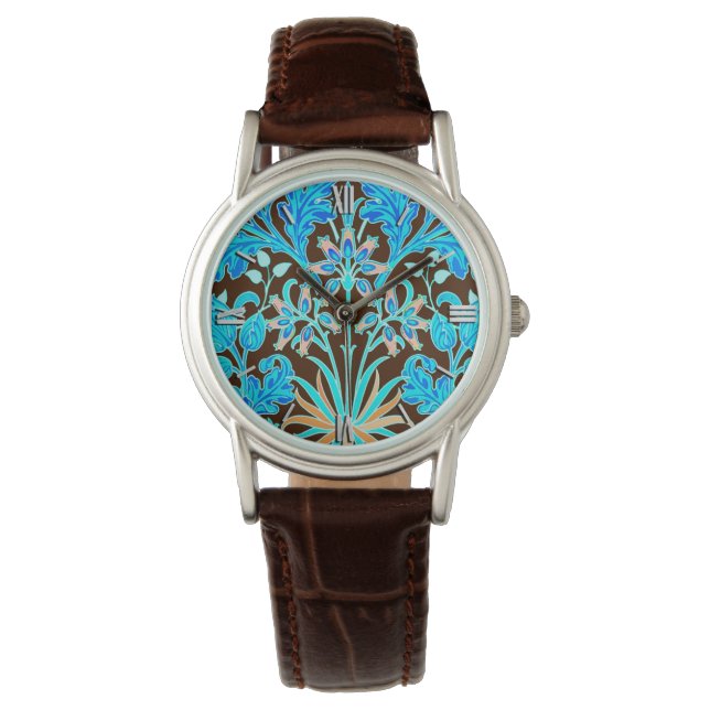 Montre William Morris Hyacinth Imprimer, Aqua et Brown (devant)