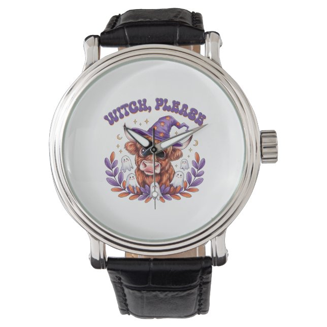 Montre Witch Please Highland Cow Halloween (devant)