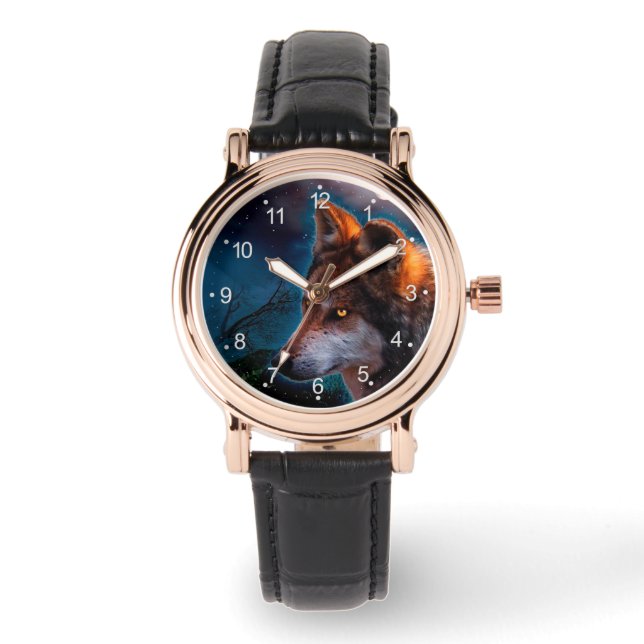 Montre Wolf et la lune à minuit (Recto)