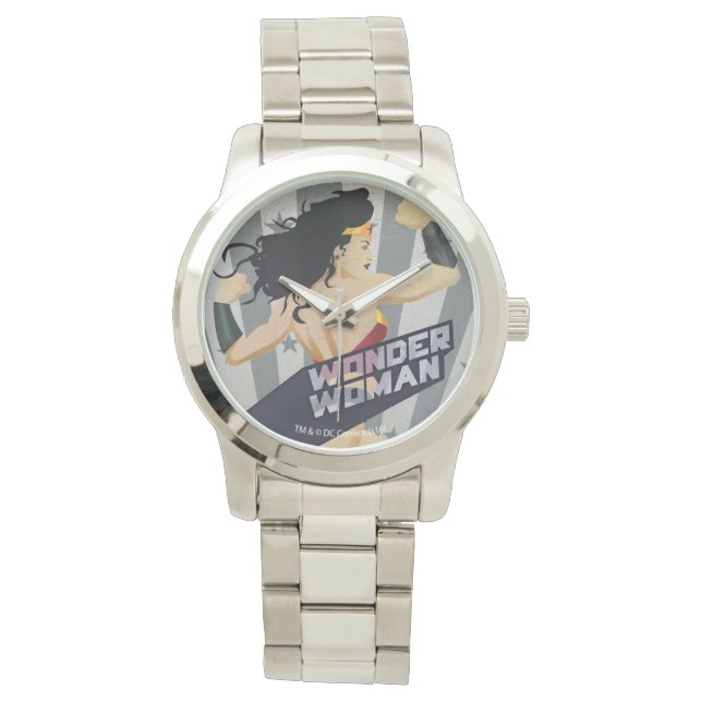 Montre Wonder Woman Retro City Sunburst and Stars (devant)
