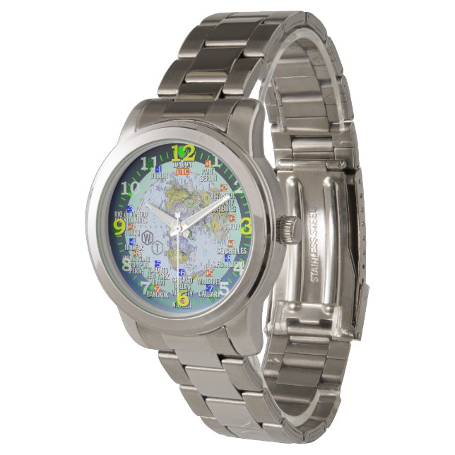 Montre World Time Zones Villes Voyage Montre-poignet (Incliné)