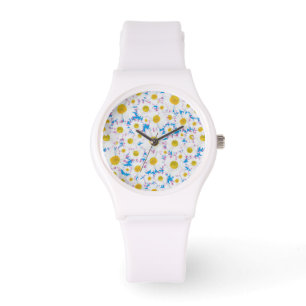 Montre Wristwatch blanc sportif : Ditzy White Daisy : Ble