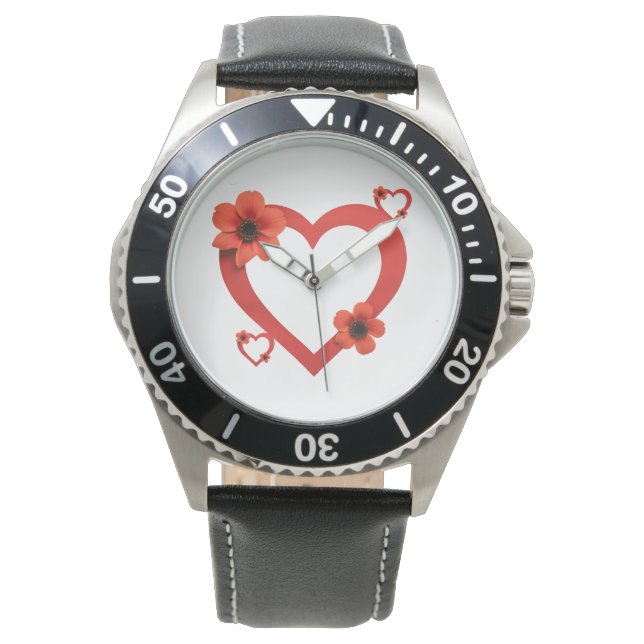 Montre Wristwatch with Red Heart , Minimalist Style (devant)