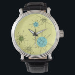 Montre Yellow Iconic Starburts Motif Watch<br><div class="desc">Cette étoile atomique jaune Iconique Motif eWatch Watch présente des étoiles atomiques emblématiques. C'est vrai ! L'ancienne école, de couleur jaune arrière - plan avec des taches d'or est la toile de fond parfaite pour le céleri turquoise, apaisant, et les cercles kitsch vert poire. Les taches de couleur sont sporadiquement...</div>