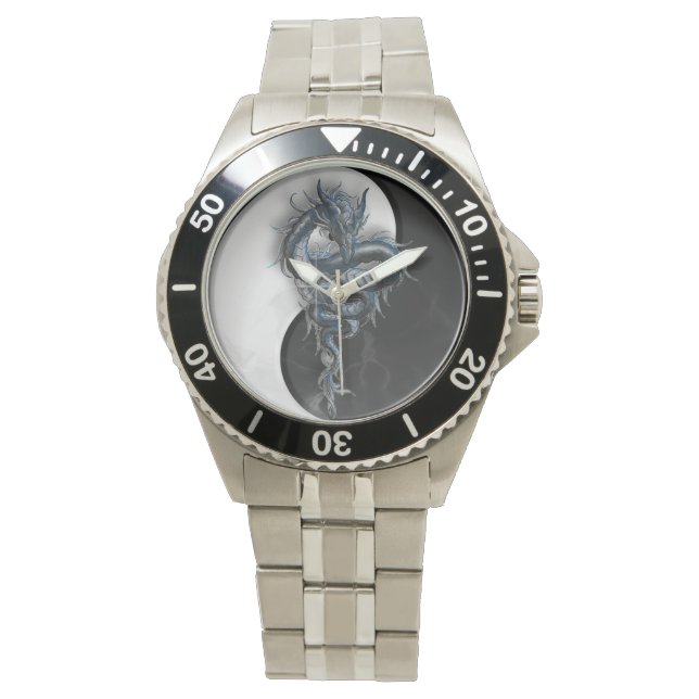 Montre Yin Yang Chinese Dragon Stainless Steel Watch (devant)