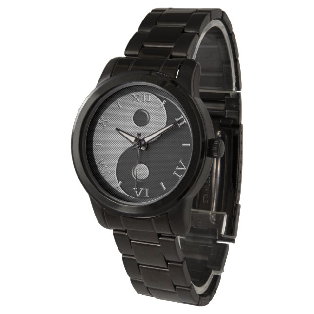 Montre Yin Yang dans le Charcoal Carbon Fiber Style Dial (Incliné)