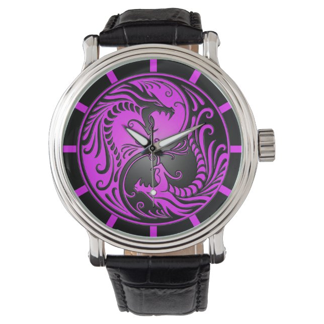 Montre Yin Yang Dragons, purple and black (devant)