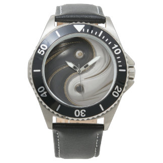 Montre Yin Yang en or blanc et noir