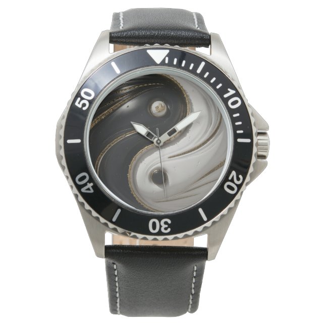 Montre Yin Yang en or blanc et noir (devant)