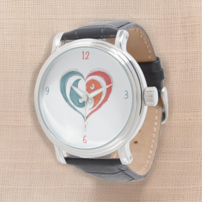 Montre Yin Yang Heart Cuir Artistique (Créateur téléchargé)