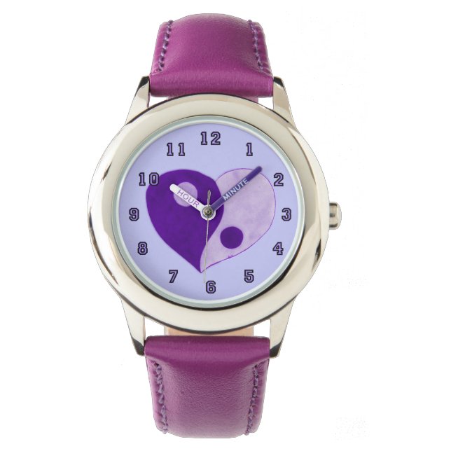 Montre Yin Yang Heart (Violet/Lilac) (devant)