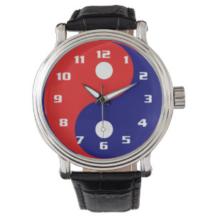 Montre Ying Yang dans des couleurs vives rouge blanc et b