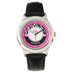 Montre Your Name Zebra Print Gymnastics with Pink Details