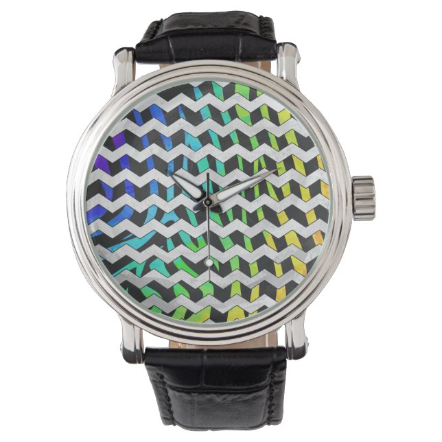 Montre Zebra Chevron noir et arc-en-ciel (devant)