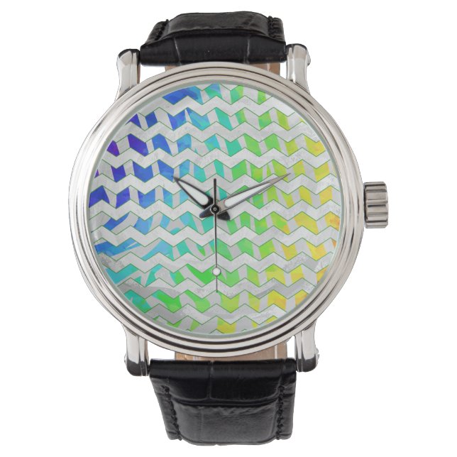 Montre Zebra Chevron Rainbow et White Print (devant)