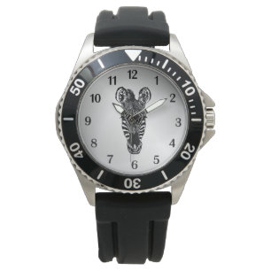 Montre Zebra Head sur les chiffres noirs en argent