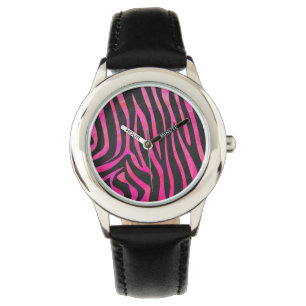 Montre Zebra noir et rose chaud