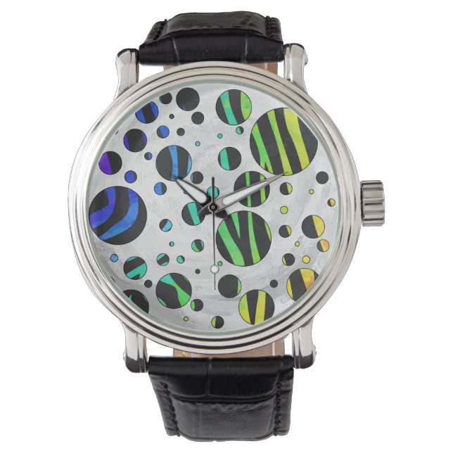 Montre Zebra Polka Dot noir et arc-en-ciel (devant)
