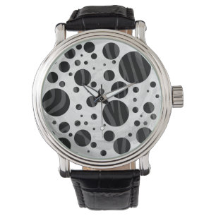 Montre Zebra Polka point noir et gris impression