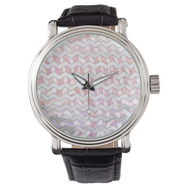 Montre Zebra rose et blanc Chevron (devant)