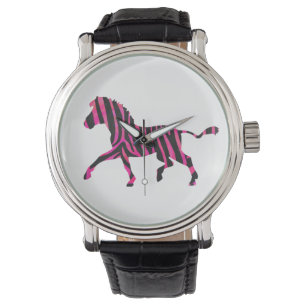 Montre Zebra Silhouette noir et rose chaud
